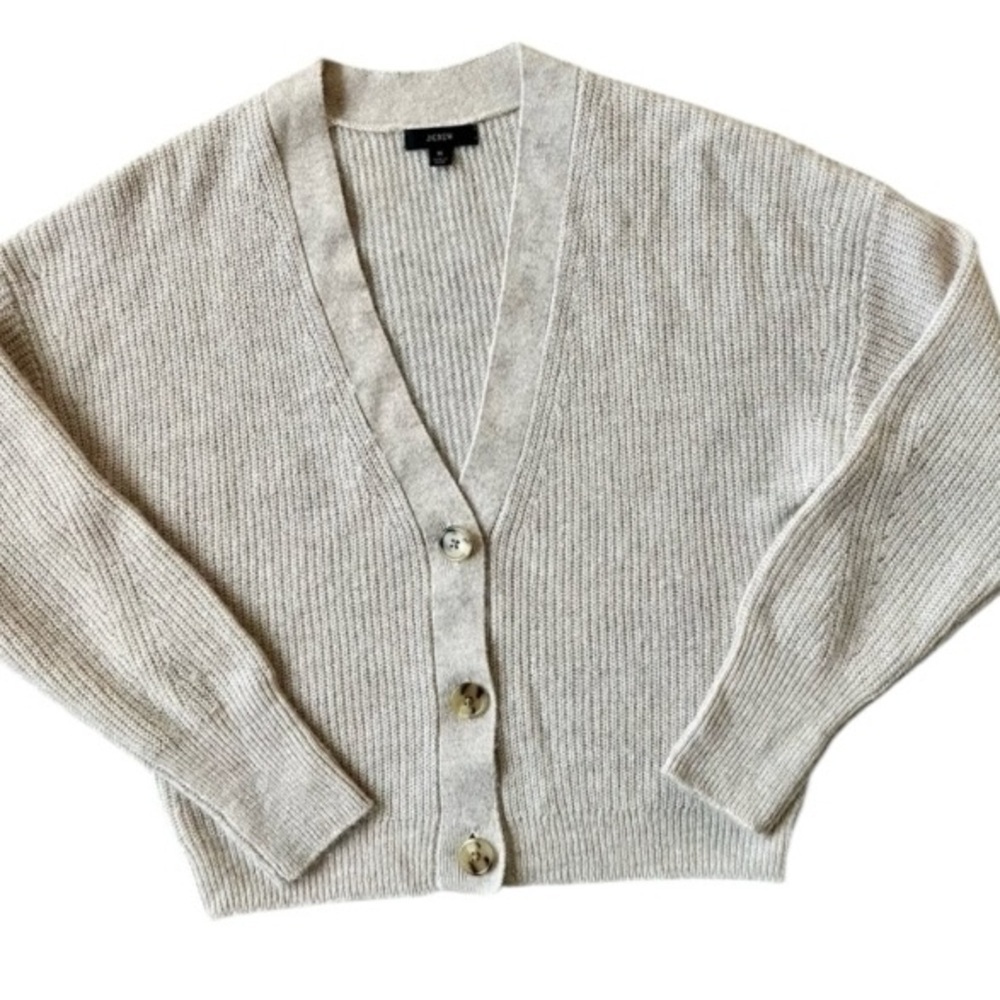 J Crew Alpaca Wool Ribbed Cropped V Neck Cardigan Sweater Blend Stone Beige XS - Picture 8 of 8